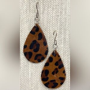 Brown Animal Print FauxFur Leather Dangle Earrings Boho Eclectic Y2K Festival